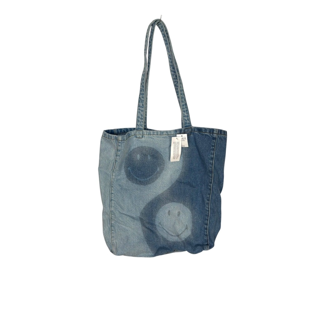 American Eagle Denim Tote Bag OS Blue Yin Yang Smiley Face Retro Boho Streetwear - Picture 2 of 8